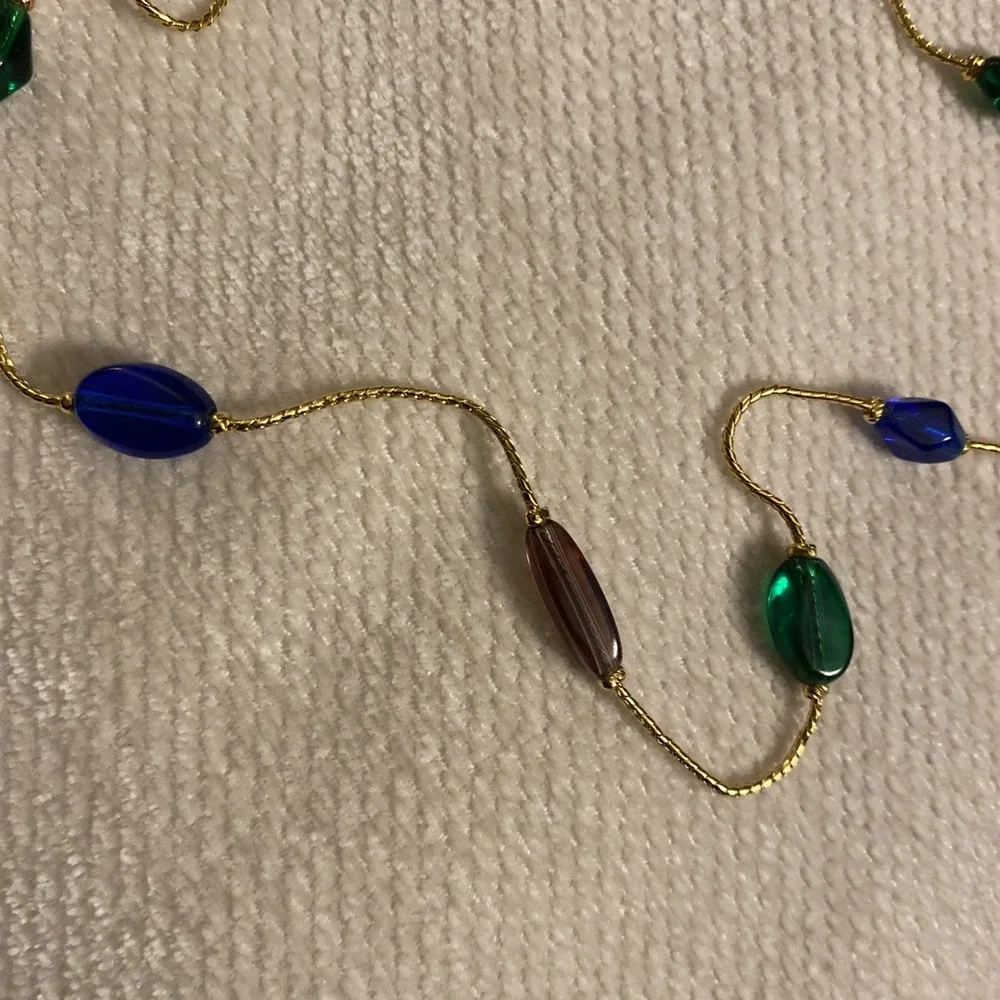 TRIFARI VINTAGE GLASS BEADED NECKLACE BLUE GREEN PURPLE